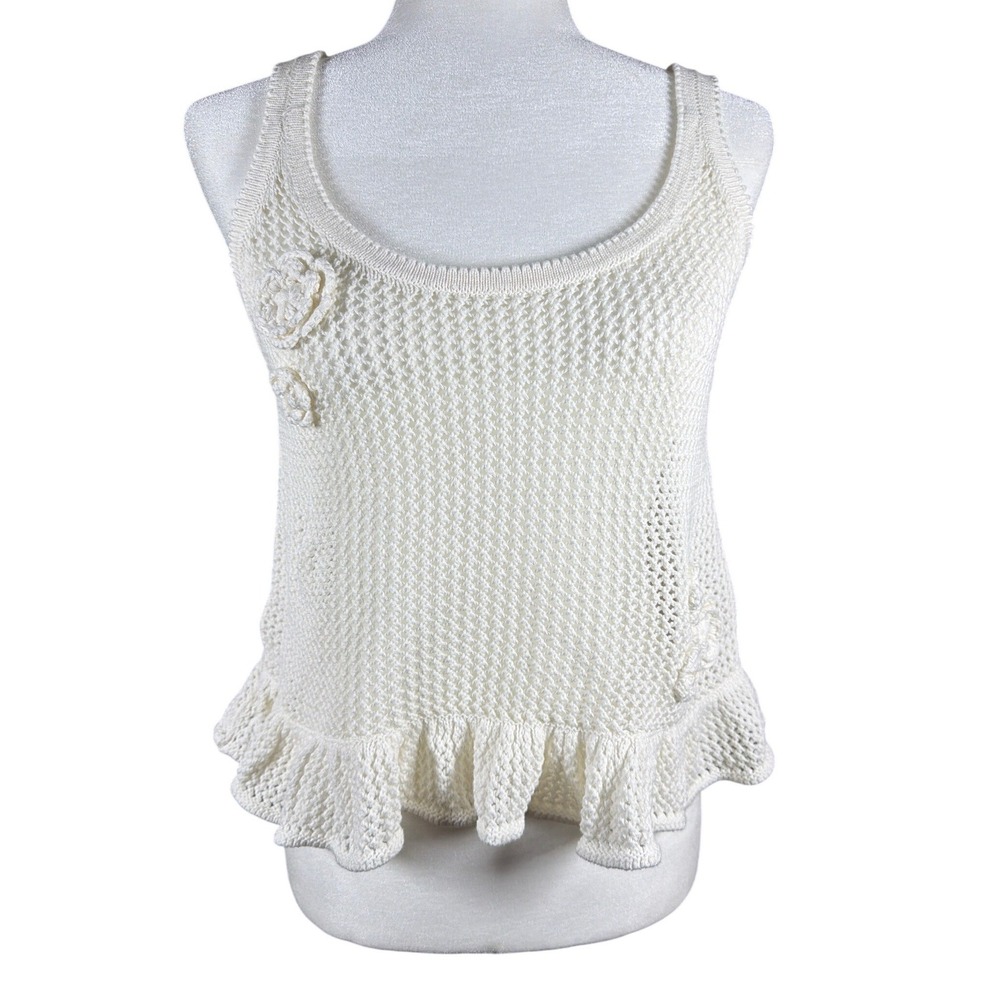 Old Navy Ivory Crochet Peplum Tank Top Rosette Floral Open Knit Women Medium NEW